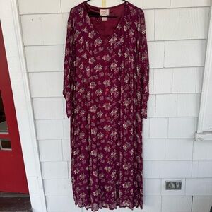 April Cornell Vintage Button Front Floral Ruby Dress Wine One Size NWT NEW